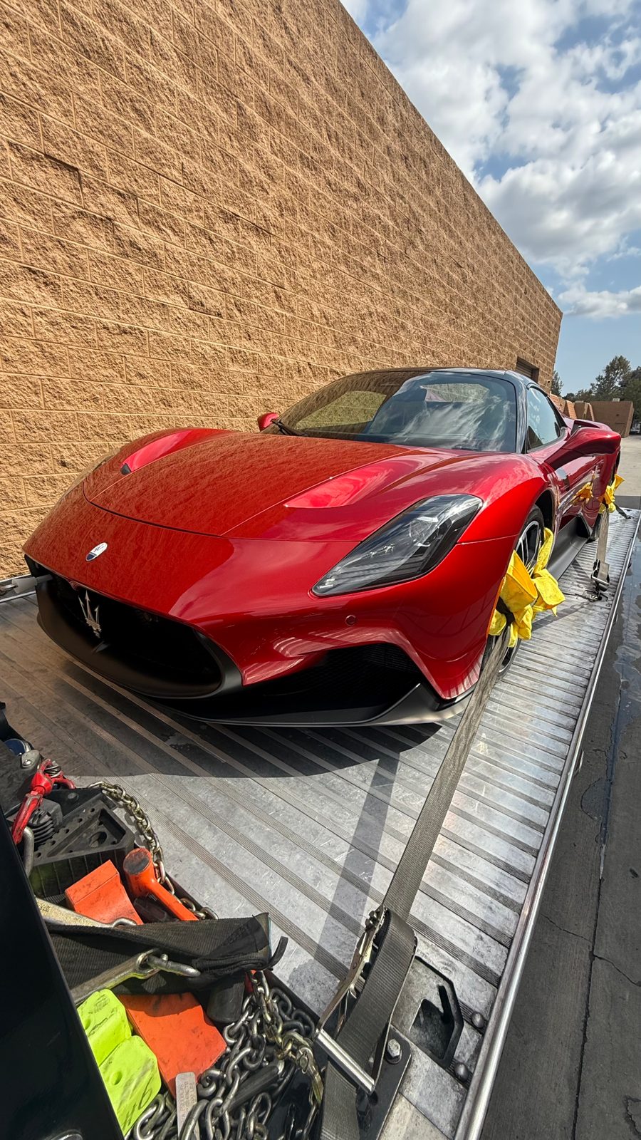 Exotic car on flatbed
